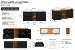Meuble salle de bain Nova noir et chêne 140 cm double vasque niche ouverte
