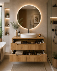 Meuble simple 80 cm avec vasque à poser et 2 tiroirs Nova chêne naturel
