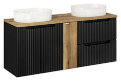 Meuble salle de bain Nova noir et chêne 140 cm double vasque niche fermée