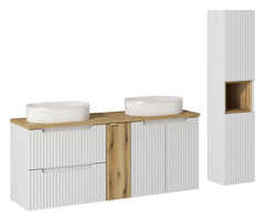 Ensemble salle de bain Nova blanc 140 cm double vasque à poser niche fermée et colonne