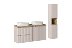 Ensemble salle de bain Nova cachemire 120 cm double vasque blanche avec colonne