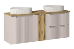 Meuble salle de bain Nova cachemire et chêne 140 cm double vasque niche fermée