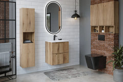 Meuble simple 60 cm avec vasque encastrée et 2 tiroirs Nova chêne naturel