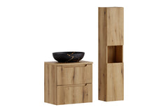 Ensemble salle de bain Nova bois clair 60 cm vasque noire et dorée avec colonne