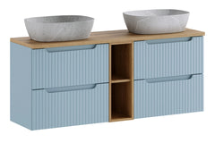 Meuble salle de bain Nova bleu sky 140 cm double vasque gris céramique niche ouverte