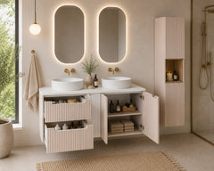 Ensemble salle de bain Nova cachemire et blanc 140 cm double vasque avec colonne