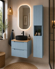 Ensemble salle de bain Nova bleu sky 60 cm vasque noire à poser avec colonne