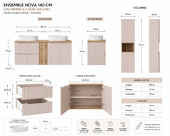 Ensemble salle de bain Nova cachemire et chêne 140 cm double vasque avec colonne