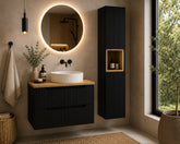 Ensemble salle de bain Nova noir et chêne 80 cm vasque blanche avec colonne