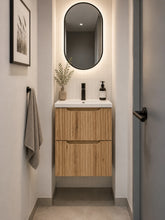 Meuble simple 50 cm avec vasque encastrée et 2 tiroirs Nova chêne naturel