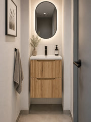 Meuble simple 50 cm avec vasque encastrée et 2 tiroirs Nova chêne naturel
