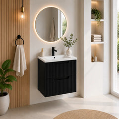 Meuble simple 60 cm avec vasque encastrée et 2 tiroirs Nova noir