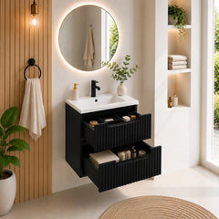 Meuble simple 60 cm avec vasque encastrée et 2 tiroirs Nova noir