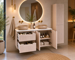 Ensemble salle de bain Nova cachemire 120 cm double vasque beige avec colonne