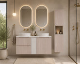 Ensemble salle de bain Nova cachemire et blanc 140 cm double vasque avec colonne