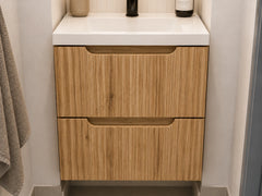 Meuble simple 50 cm avec vasque encastrée et 2 tiroirs Nova chêne naturel