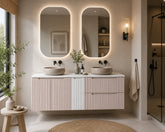 Meuble salle de bain Nova cachemire et blanc 140 cm double vasque niche fermée