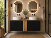 Meuble salle de bain Nova noir et chêne 140 cm double vasque niche fermée