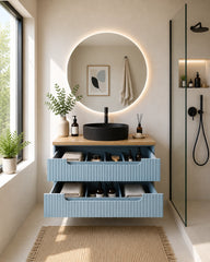 Meuble simple 60 cm avec vasque à poser et 2 tiroirs Nova bleu sky