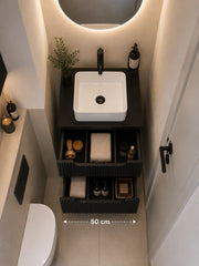 Meuble simple 50 cm avec vasque à poser et 2 tiroirs Nova noir