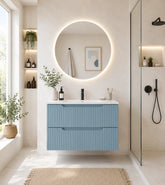 Meuble simple 60 cm avec vasque encastrée et 2 tiroirs Nova bleu sky