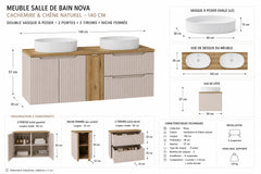 Meuble salle de bain Nova cachemire et chêne 140 cm double vasque niche fermée