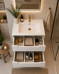 Meuble simple 50 cm avec vasque encastrée et 2 tiroirs Nova blanc