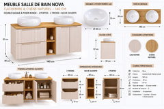 Meuble salle de bain Nova cachemire et chêne 140 cm double vasque niche ouverte