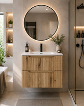 Meuble simple 60 cm avec vasque encastrée et 2 tiroirs Nova chêne naturel