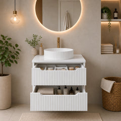 Meuble simple 60 cm avec vasque à poser et 2 tiroirs Nova blanc
