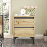 Table de chevet LUNAIRE en bois clair avec 2 tiroirs design scandinave et pieds noir.