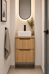 Meuble simple 50 cm avec vasque à poser et 2 tiroirs Nova chêne naturel