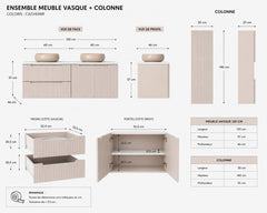 Ensemble salle de bain Nova cachemire 120 cm double vasque beige avec colonne