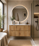 Meuble simple 80 cm avec vasque encastrée et 2 tiroirs Nova chêne naturel