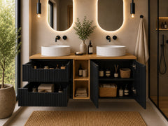 Meuble salle de bain Nova noir et chêne 140 cm double vasque niche ouverte