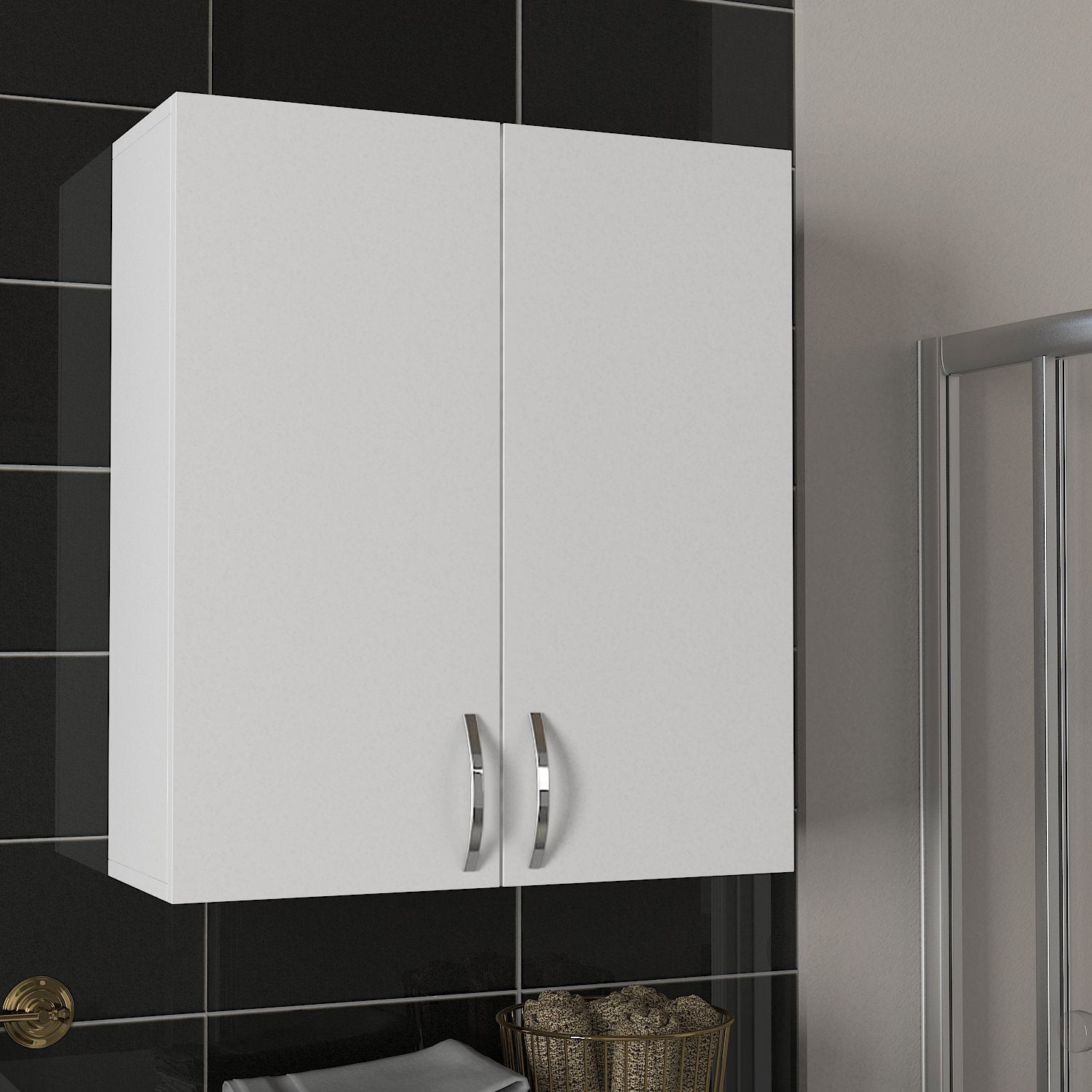Meuble salle de bain DesignDoor blanc avec deux portes et poignées modernes - LeBoMeuble