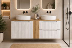 Meuble salle de bain Nova blanc 140 cm double vasque à poser avec niche centrale fermée