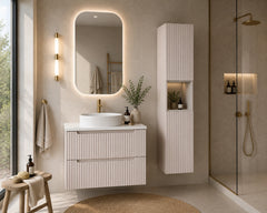 Ensemble salle de bain Nova cachemire 80 cm 2 tiroirs vasque à poser avec colonne