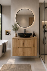 Meuble simple 60 cm avec vasque à poser et 2 tiroirs Nova chêne naturel