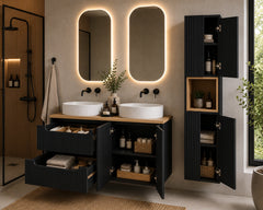 Ensemble salle de bain Nova noir et chêne 120 cm double vasque avec colonne