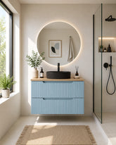 Meuble simple 60 cm avec vasque à poser et 2 tiroirs Nova bleu sky