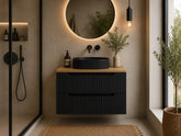 Meuble salle de bain Nova noir et chêne 80 cm vasque noire à poser