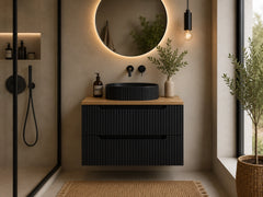 Meuble salle de bain Nova noir et chêne 80 cm vasque noire à poser