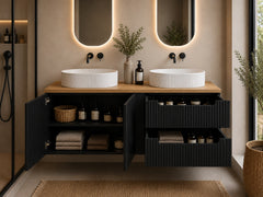 Meuble salle de bain Nova noir et chêne 120 cm double vasque à poser