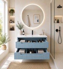 Meuble simple 60 cm avec vasque encastrée et 2 tiroirs Nova bleu sky