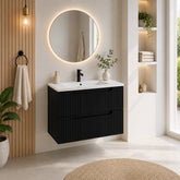 Meuble simple 80 cm avec vasque encastrée et 2 tiroirs Nova noir