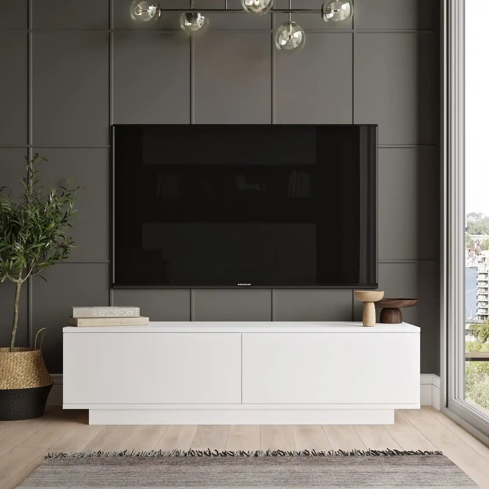 Meuble TV CELESTE blanc avec finition mate et design moderne