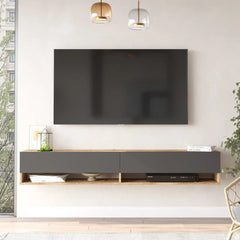 Meuble TV suspendu Fable gris et bois clair - Design flottant moderne