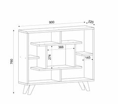 Dimensions console SCANDICHIC – meuble blanc 90x22x76 cm avec étagères, design compact pour petits espaces