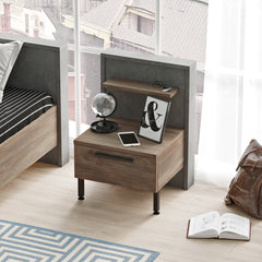 Chevet ETHER bois foncé avec pieds noirs et étagère intégrée LeBoMeuble